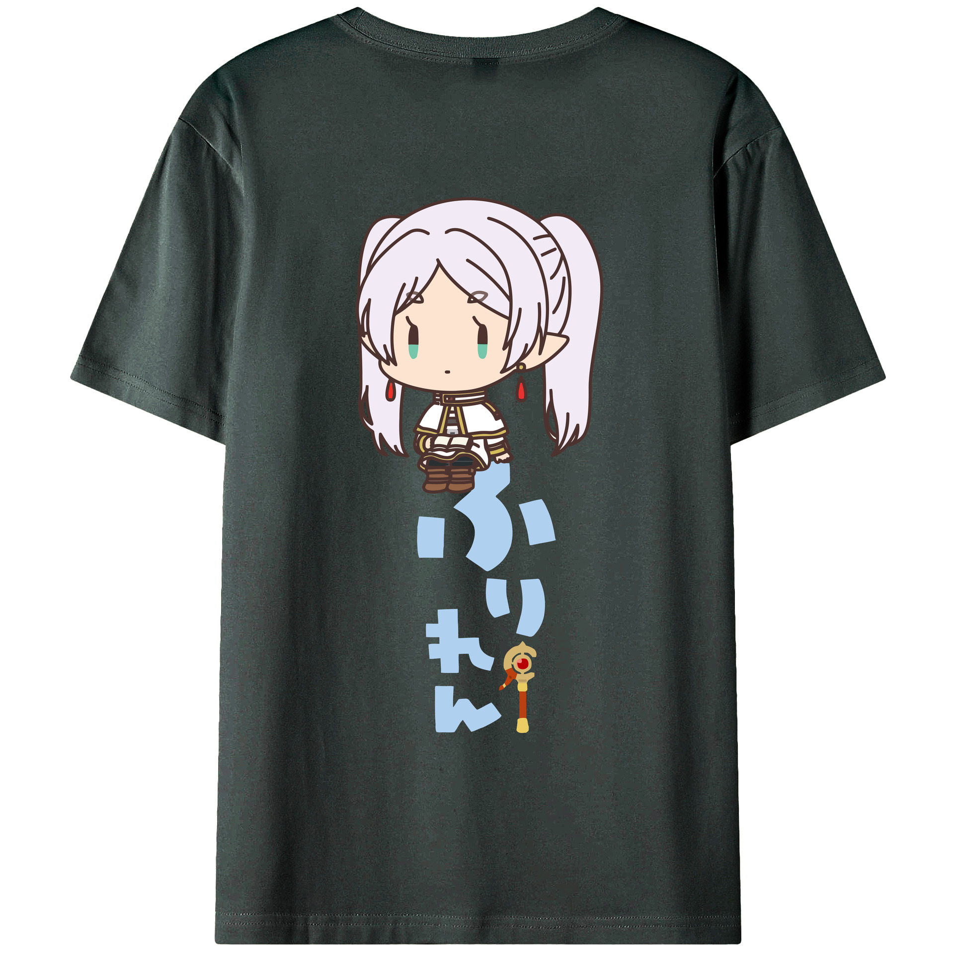 （画像用） 葬送のフリーレン Frieren 綿100％ メンズ半袖Tシャツ（バックプリント） 通気性